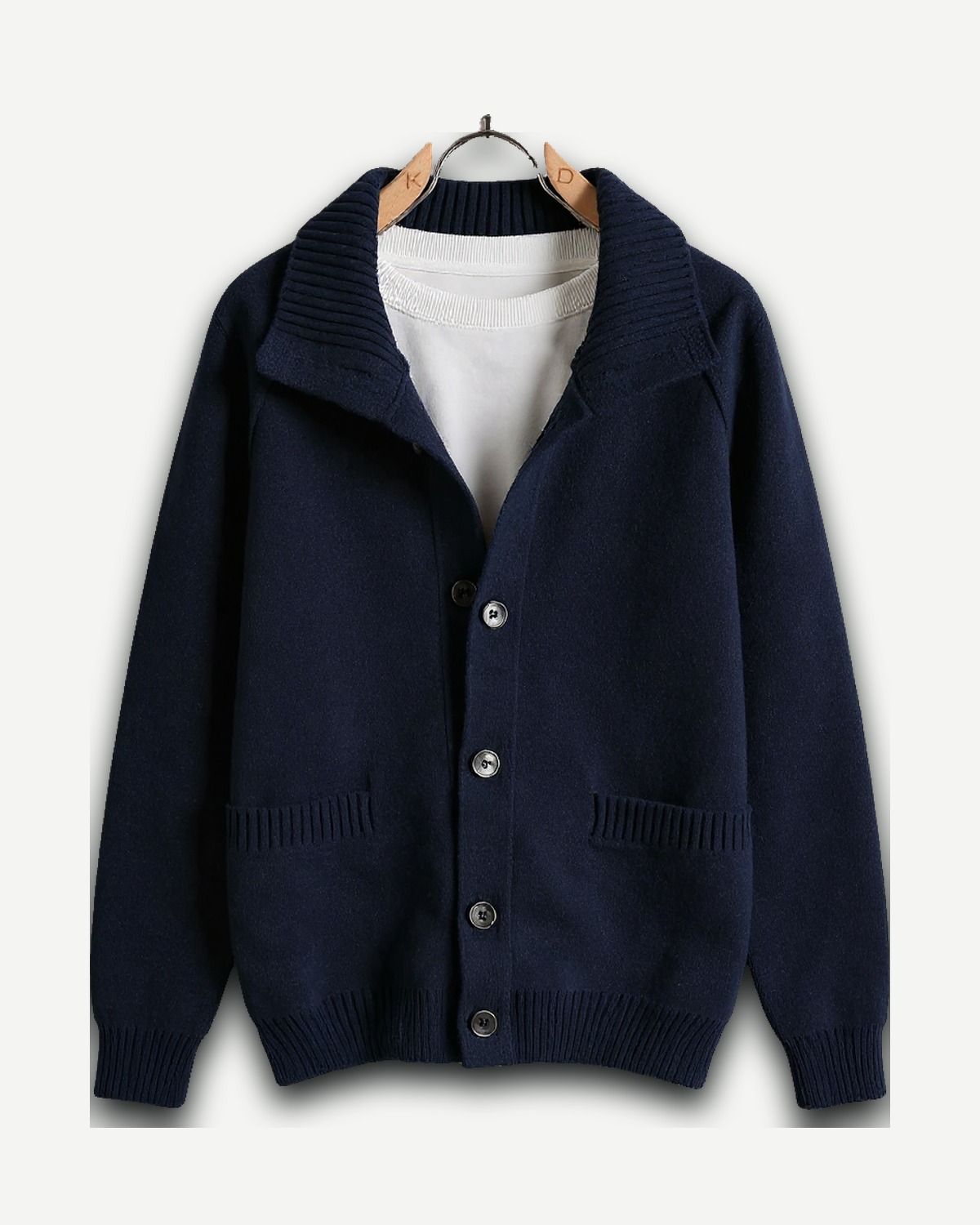 Navy cardigan met kraag en zakken